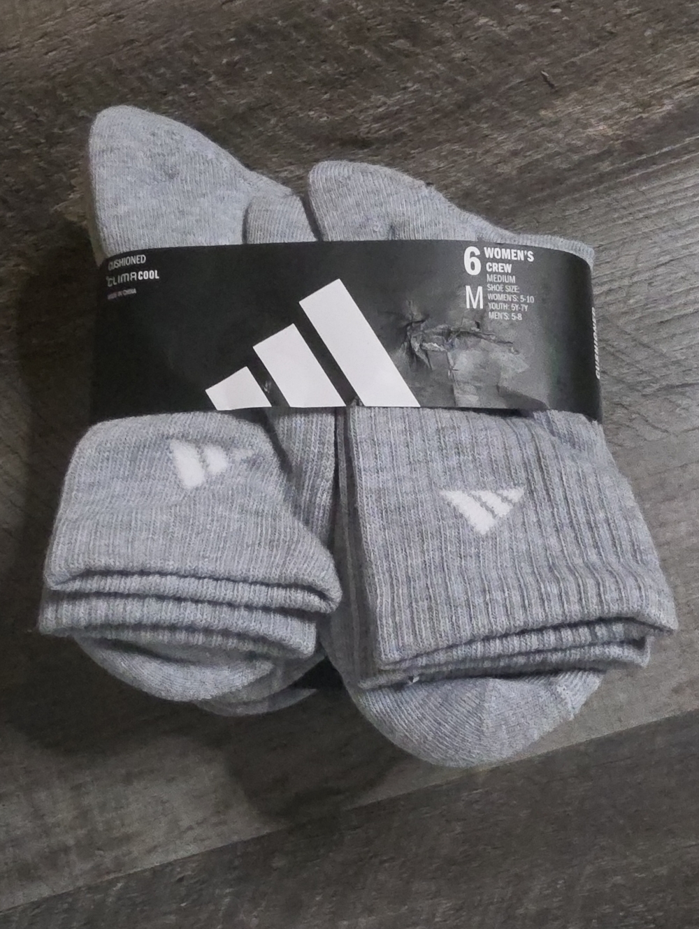 adidas Gray Women's Crew Socks - 6 Pack Size M